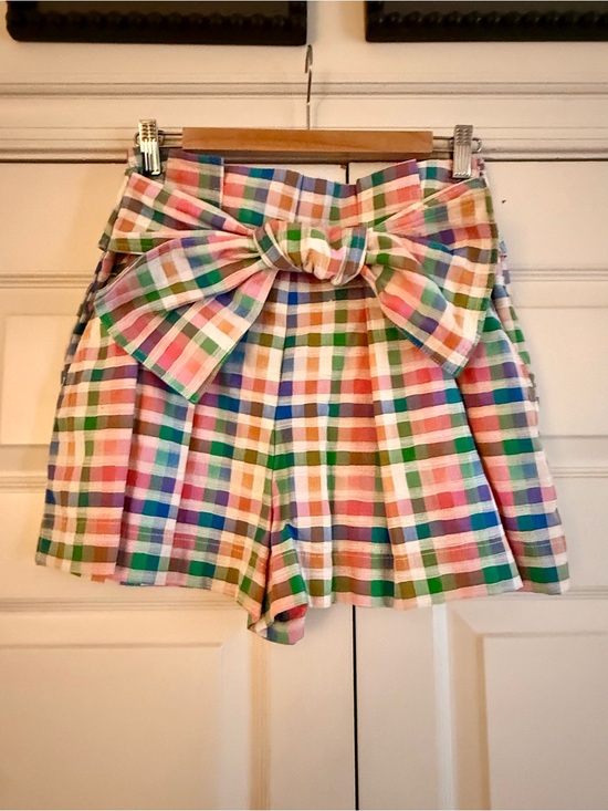 Sezane Pants - Multicolor Plaid Bow-Waist Women’s Shorts